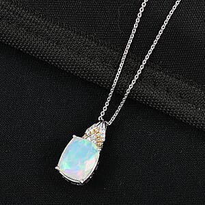 D'Joy Ethiopian Welo Opal and Multi Gemstone 2.70 ctw Royal Arch Spectrum Pendant Necklace in Rhodium Over Sterling Silver (20 Inches)
