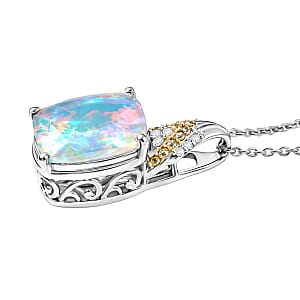 D'Joy Ethiopian Welo Opal and Multi Gemstone 2.70 ctw Royal Arch Spectrum Pendant Necklace in Rhodium Over Sterling Silver (20 Inches)