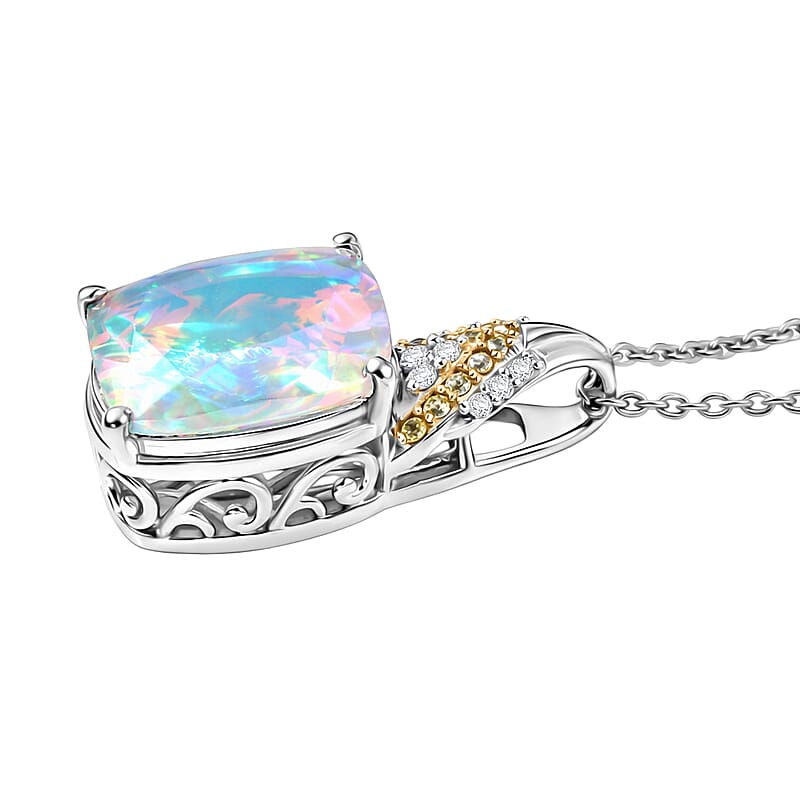 D'Joy Ethiopian Welo Opal and Multi Gemstone 2.70 ctw Royal Arch Spectrum Pendant Necklace in Rhodium Over Sterling Silver (20 Inches)