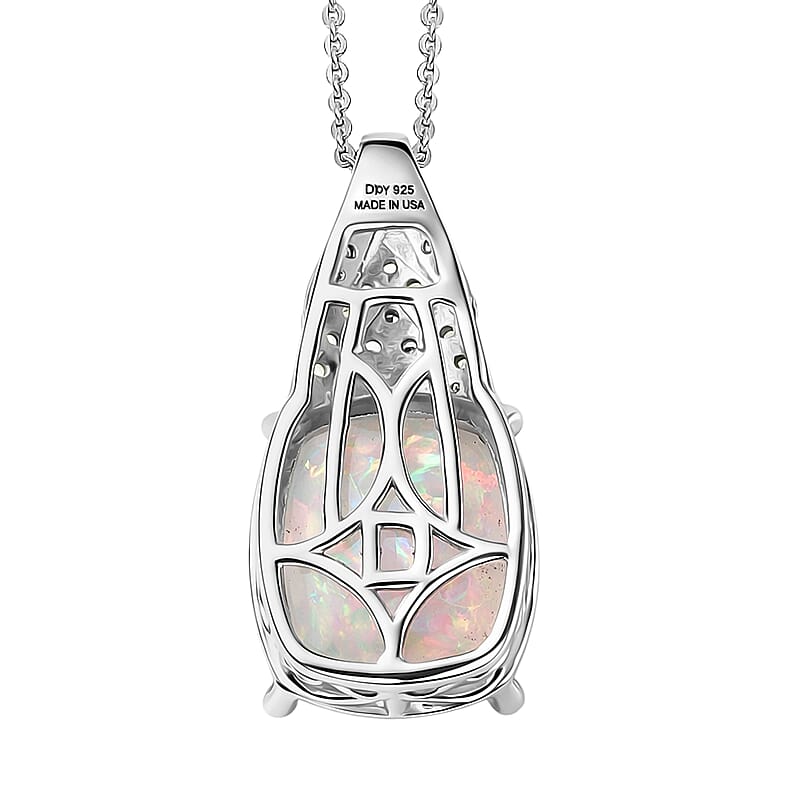 D'Joy Ethiopian Welo Opal and Multi Gemstone 2.70 ctw Royal Arch Spectrum Pendant Necklace in Rhodium Over Sterling Silver (20 Inches)