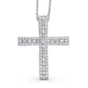 D'Joy Diamond 0.50 ctw Eternal Radiance Cross Pendant Necklace in Rhodium Over Sterling Silver 20 Inches 
