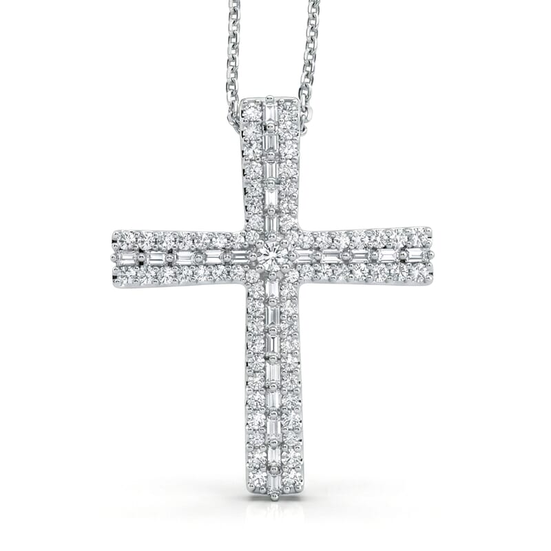 D'Joy Diamond 0.50 ctw Eternal Light Cross Pendant Necklace in Rhodium Over Sterling Silver 20 Inches
