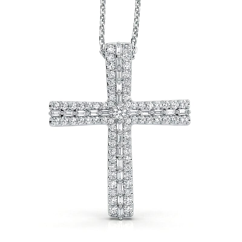 D'Joy Diamond 0.50 ctw Eternal Light Cross Pendant Necklace in Rhodium Over Sterling Silver 20 Inches