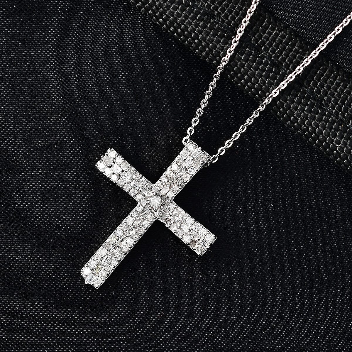 D'Joy Diamond 0.50 ctw Eternal Radiance Cross Pendant Necklace in Rhodium Over Sterling Silver 20 Inches  image number 1