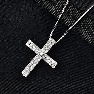 D'Joy Diamond 0.50 ctw Eternal Radiance Cross Pendant Necklace in Rhodium Over Sterling Silver 20 Inches 