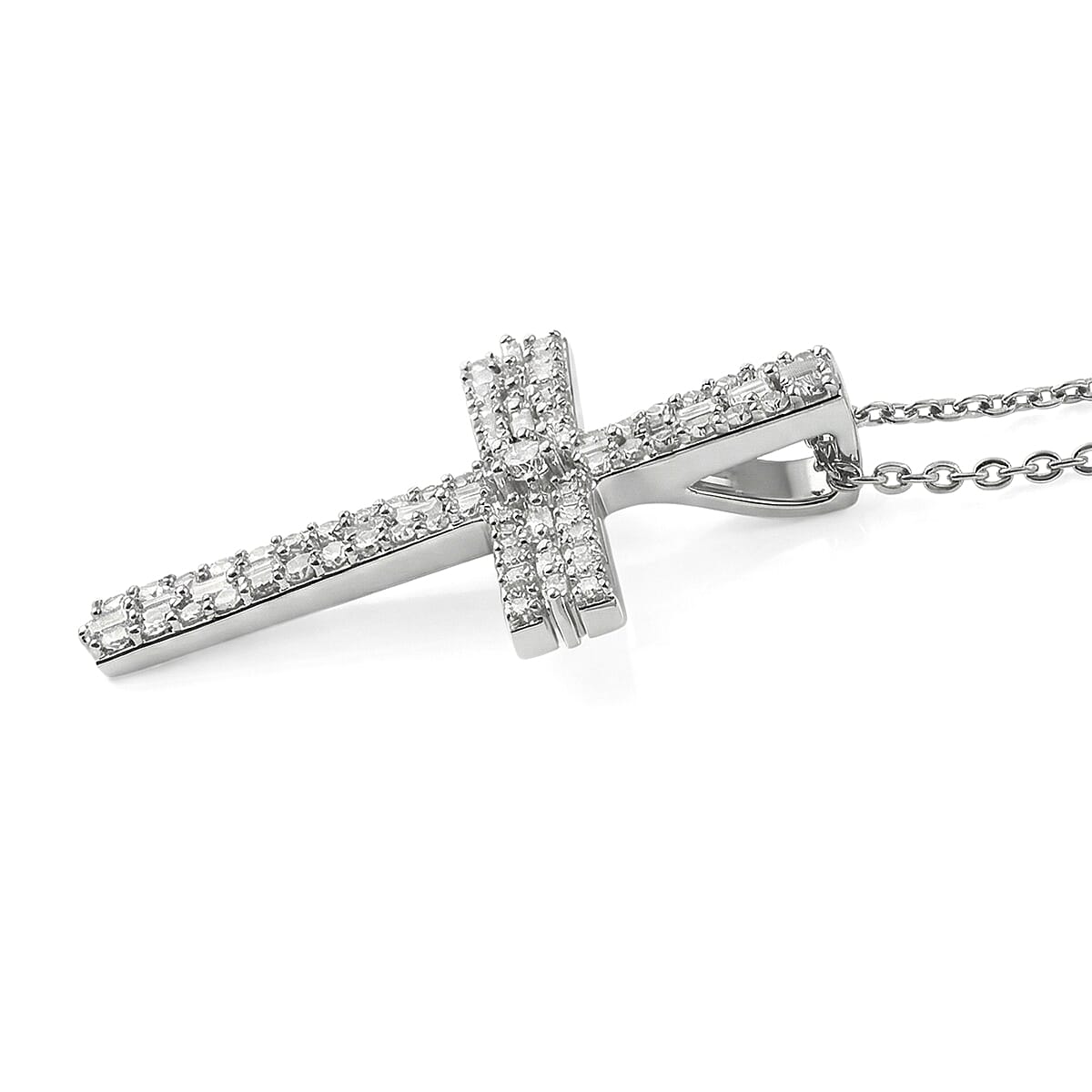 D'Joy Diamond 0.50 ctw Eternal Radiance Cross Pendant Necklace in Rhodium Over Sterling Silver 20 Inches  image number 3