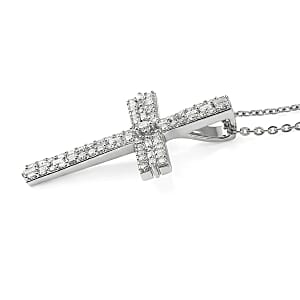 D'Joy Diamond 0.50 ctw Eternal Radiance Cross Pendant Necklace in Rhodium Over Sterling Silver 20 Inches 