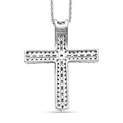 D'Joy Diamond 0.50 ctw Eternal Light Cross Pendant Necklace in Rhodium Over Sterling Silver 20 Inches