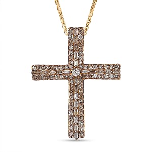 D'Joy Natural Champagne Diamond 0.50 ctw Eternal Radiance Cross Pendant Necklace in 18K Vermeil Yellow Gold Over Sterling Silver 20 Inches 