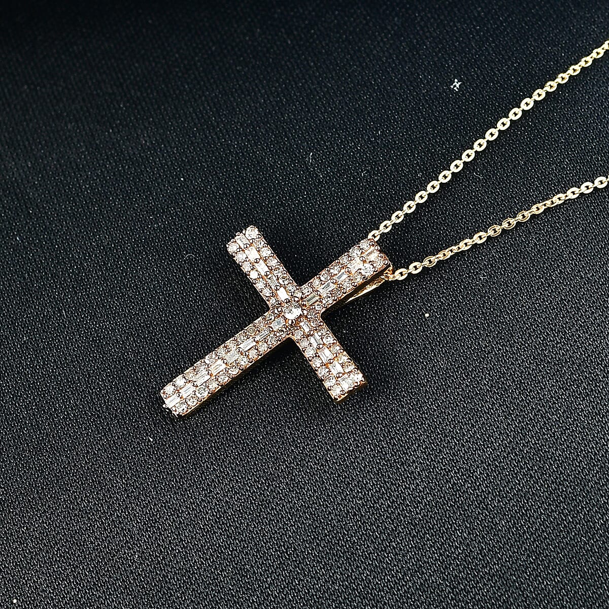 D'Joy Natural Champagne Diamond 0.50 ctw Eternal Radiance Cross Pendant Necklace in 18K Vermeil Yellow Gold Over Sterling Silver 20 Inches  image number 1