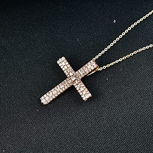 D'Joy Natural Champagne Diamond 0.50 ctw Eternal Radiance Cross Pendant Necklace in 18K Vermeil Yellow Gold Over Sterling Silver 20 Inches 