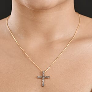 D'Joy Natural Champagne Diamond 0.50 ctw Eternal Radiance Cross Pendant Necklace in 18K Vermeil Yellow Gold Over Sterling Silver 20 Inches 