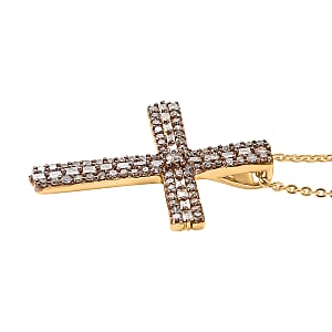 D'Joy Natural Champagne Diamond 0.50 ctw Eternal Radiance Cross Pendant Necklace in 18K Vermeil Yellow Gold Over Sterling Silver 20 Inches 