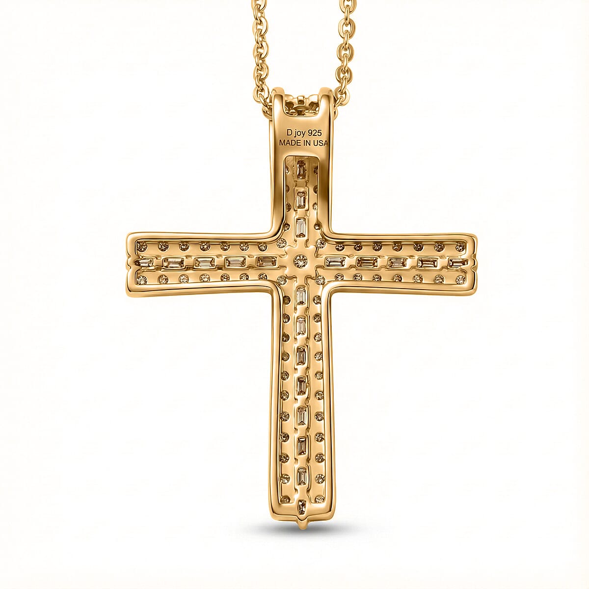 D'Joy Natural Champagne Diamond 0.50 ctw Eternal Radiance Cross Pendant Necklace in 18K Vermeil Yellow Gold Over Sterling Silver 20 Inches  image number 4