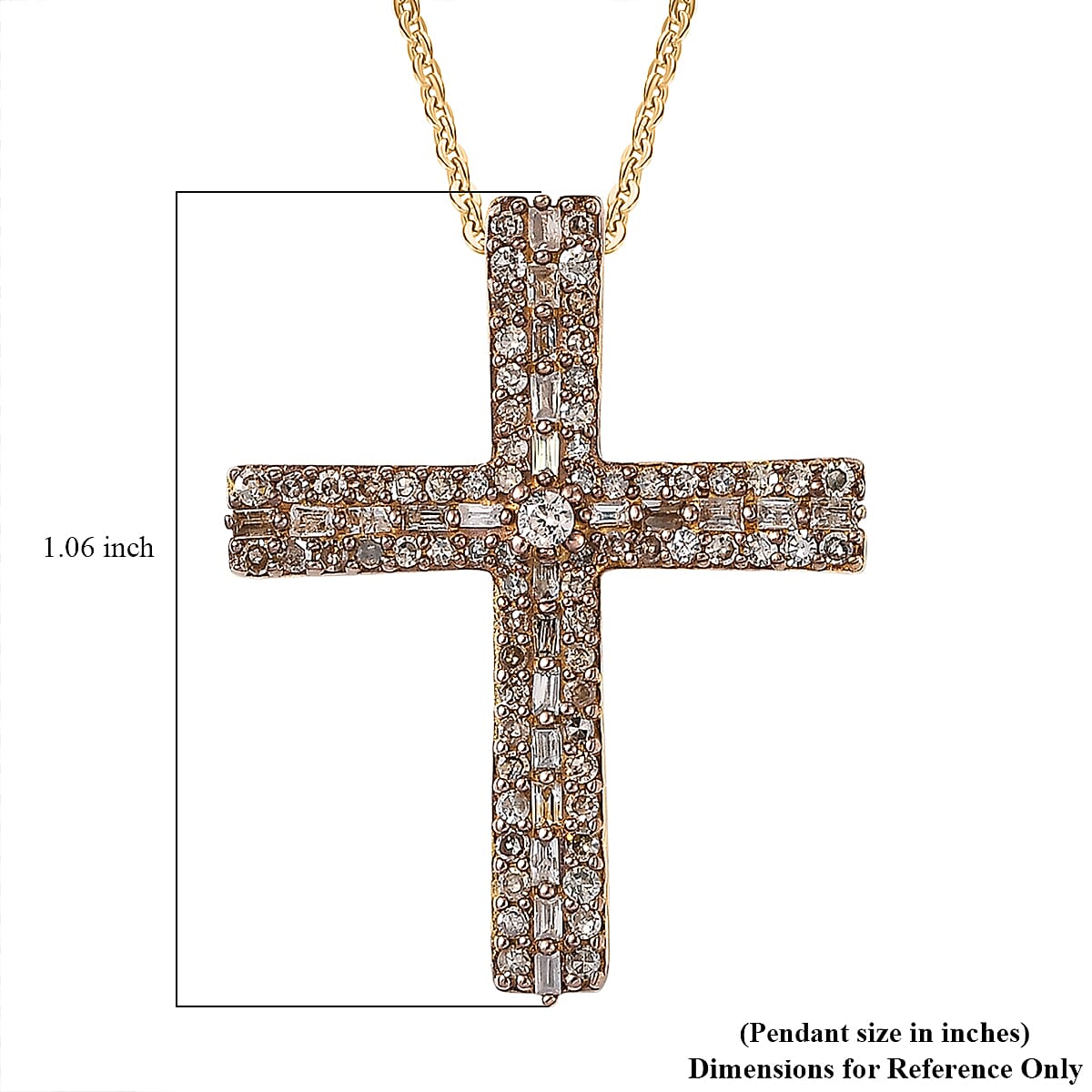 D'Joy Natural Champagne Diamond 0.50 ctw Eternal Radiance Cross Pendant Necklace in 18K Vermeil Yellow Gold Over Sterling Silver 20 Inches  image number 6