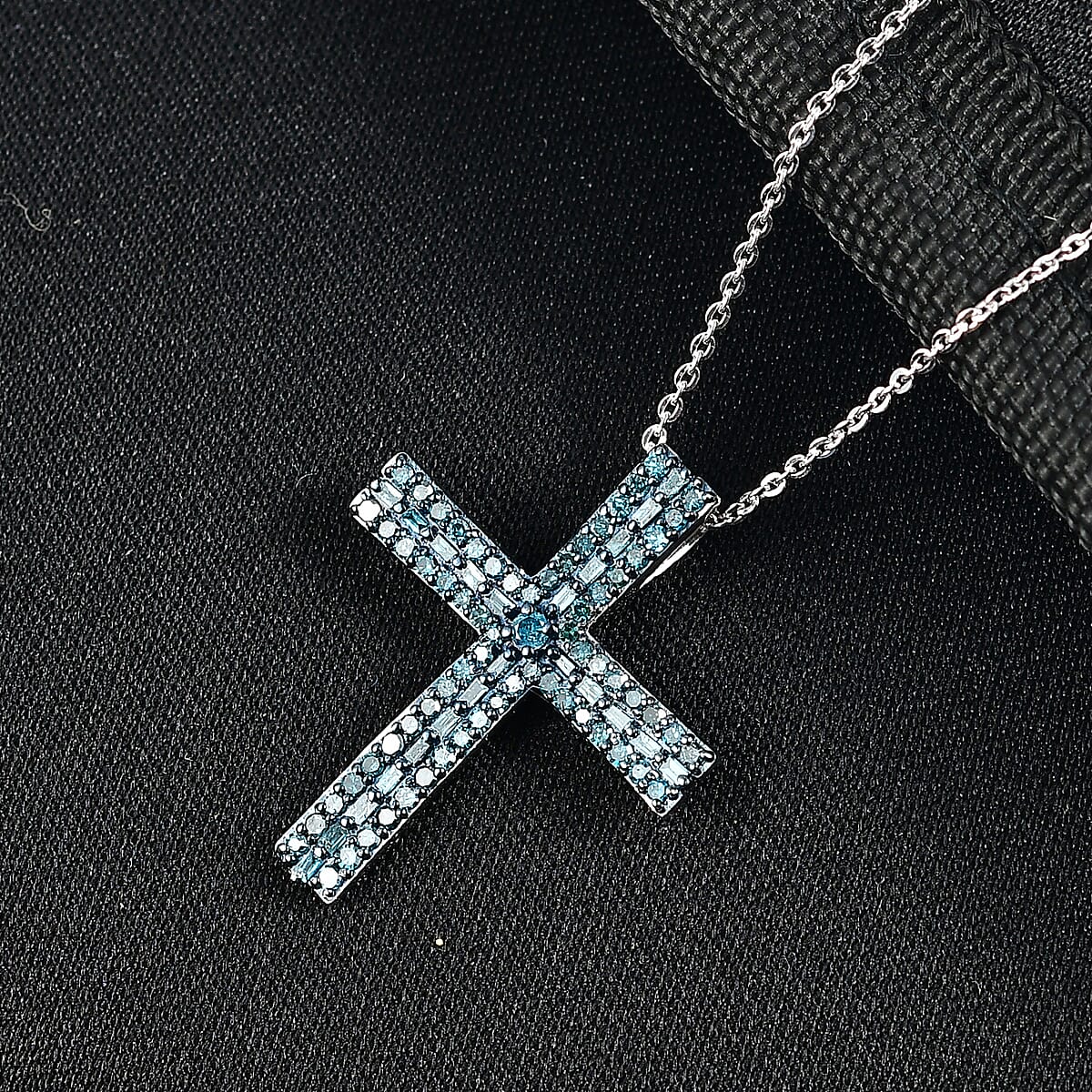 D'Joy Blue Diamond 0.50 ctw Eternal Radiance Cross Pendant Necklace in Rhodium Over Sterling Silver 20 Inches  image number 1
