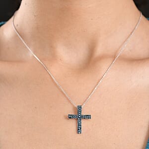 D'Joy Blue Diamond 0.50 ctw Eternal Radiance Cross Pendant Necklace in Rhodium Over Sterling Silver 20 Inches 