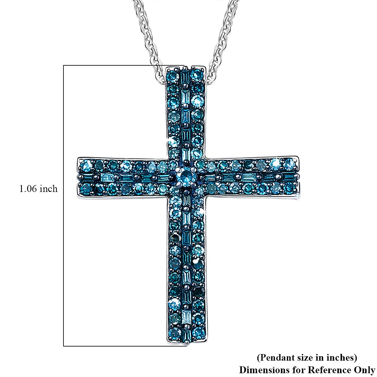 D'Joy Blue Diamond 0.50 ctw Eternal Radiance Cross Pendant Necklace in Rhodium Over Sterling Silver 20 Inches