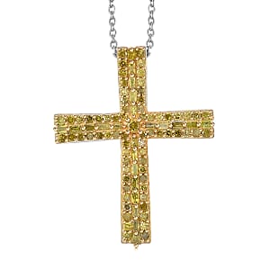 D'Joy Yellow Diamond 0.50 ctw Eternal Radiance Cross Pendant Necklace in Rhodium Over Sterling Silver 20 Inches 