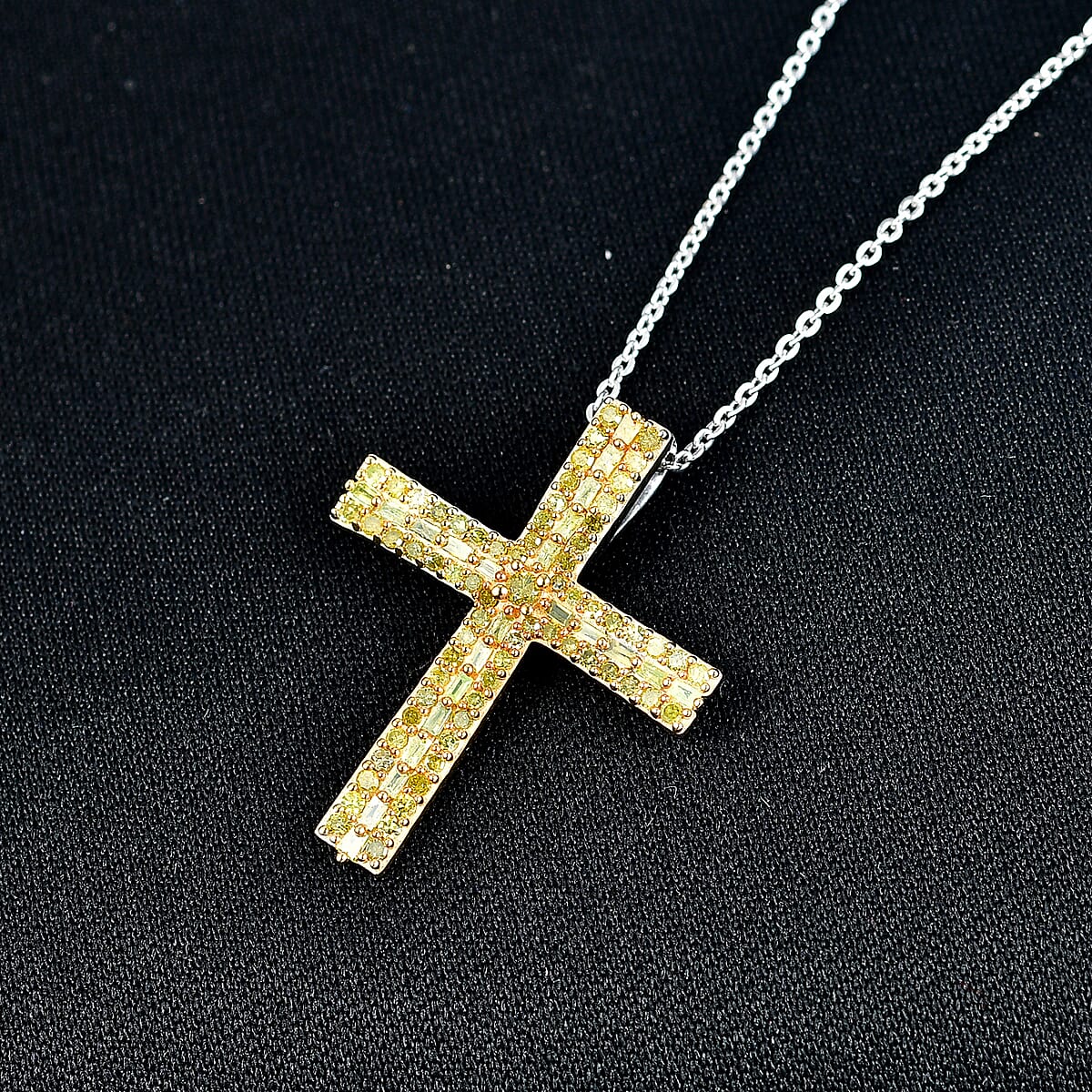 D'Joy Yellow Diamond 0.50 ctw Eternal Radiance Cross Pendant Necklace in Rhodium Over Sterling Silver 20 Inches  image number 1