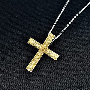 D'Joy Yellow Diamond 0.50 ctw Eternal Radiance Cross Pendant Necklace in Rhodium Over Sterling Silver 20 Inches 