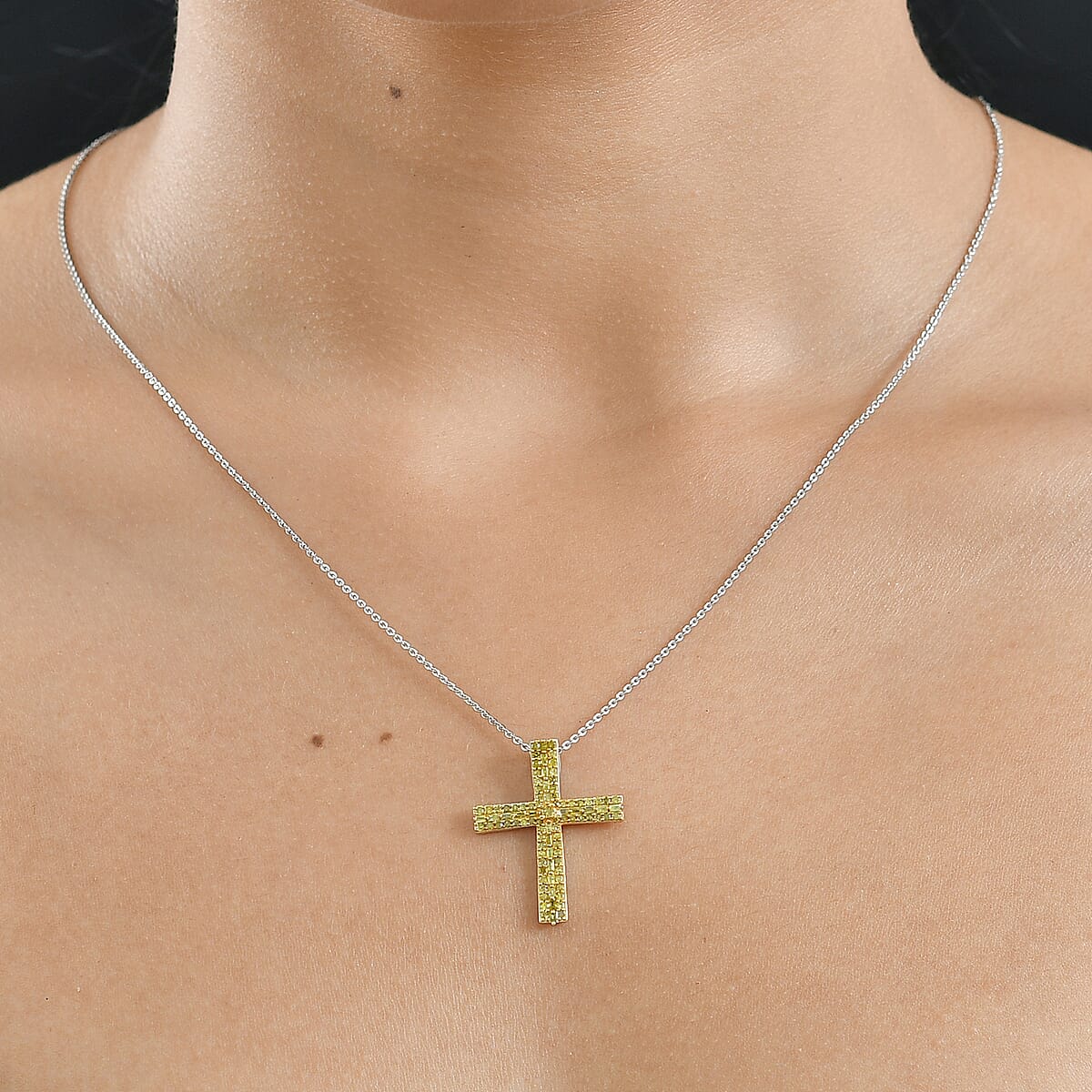 D'Joy Yellow Diamond 0.50 ctw Eternal Radiance Cross Pendant Necklace in Rhodium Over Sterling Silver 20 Inches  image number 2