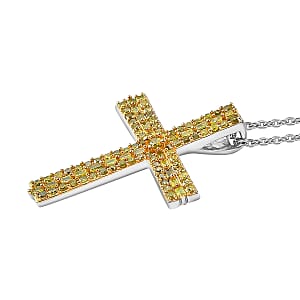 D'Joy Yellow Diamond 0.50 ctw Eternal Radiance Cross Pendant Necklace in Rhodium Over Sterling Silver 20 Inches 
