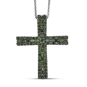 D'Joy Green Diamond 0.50 ctw Eternal Radiance Cross Pendant Necklace in Rhodium Over Sterling Silver 20 Inches