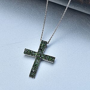 D'Joy Green Diamond 0.50 ctw Eternal Radiance Cross Pendant Necklace in Rhodium Over Sterling Silver 20 Inches