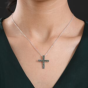 D'Joy Green Diamond 0.50 ctw Eternal Radiance Cross Pendant Necklace in Rhodium Over Sterling Silver 20 Inches