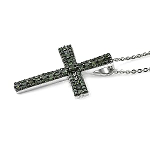 D'Joy Green Diamond 0.50 ctw Eternal Radiance Cross Pendant Necklace in Rhodium Over Sterling Silver 20 Inches