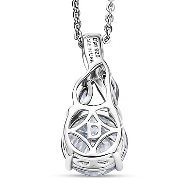 D'Joy Moissanite and Tanzanite 2.10 ctw Twilight Spark Pendant Necklace in Rhodium Over Sterling Silver 20 Inches 