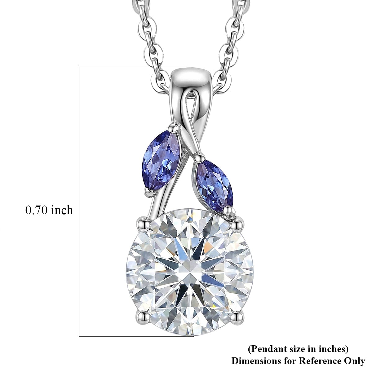 D'Joy Moissanite and Tanzanite 2.10 ctw Twilight Spark Pendant Necklace in Rhodium Over Sterling Silver 20 Inches  image number 5