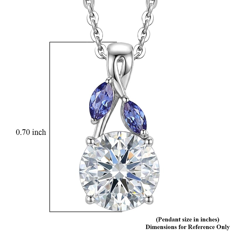 D'Joy Moissanite and Tanzanite 2.10 ctw Twilight Spark Pendant Necklace in Rhodium Over Sterling Silver 20 Inches