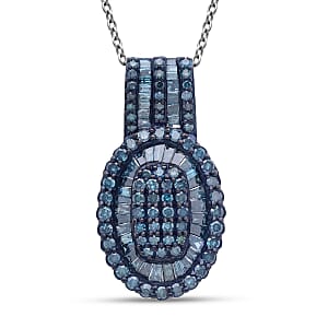 TLV D'Joy Blue Diamond 1.00 ctw Cocktail Cluster Pendant Necklace in Rhodium Over Sterling Silver 20 Inches 