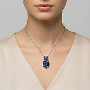 TLV D'Joy Blue Diamond 1.00 ctw Cocktail Cluster Pendant Necklace in Rhodium Over Sterling Silver 20 Inches 