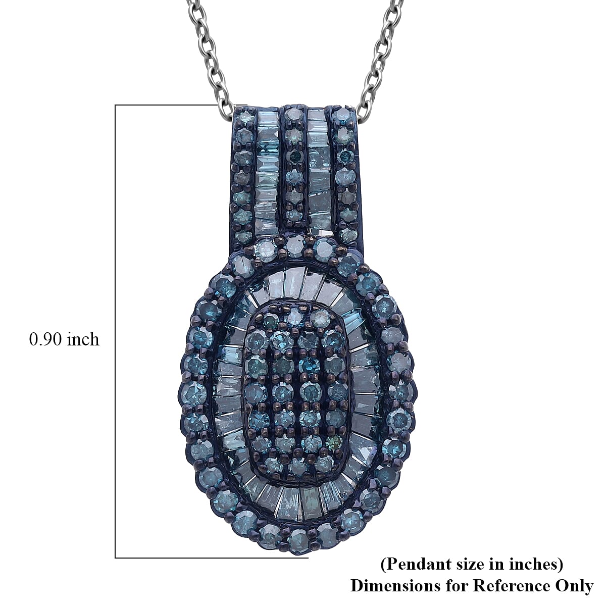 TLV D'Joy Blue Diamond 1.00 ctw Cocktail Cluster Pendant Necklace in Rhodium Over Sterling Silver 20 Inches 