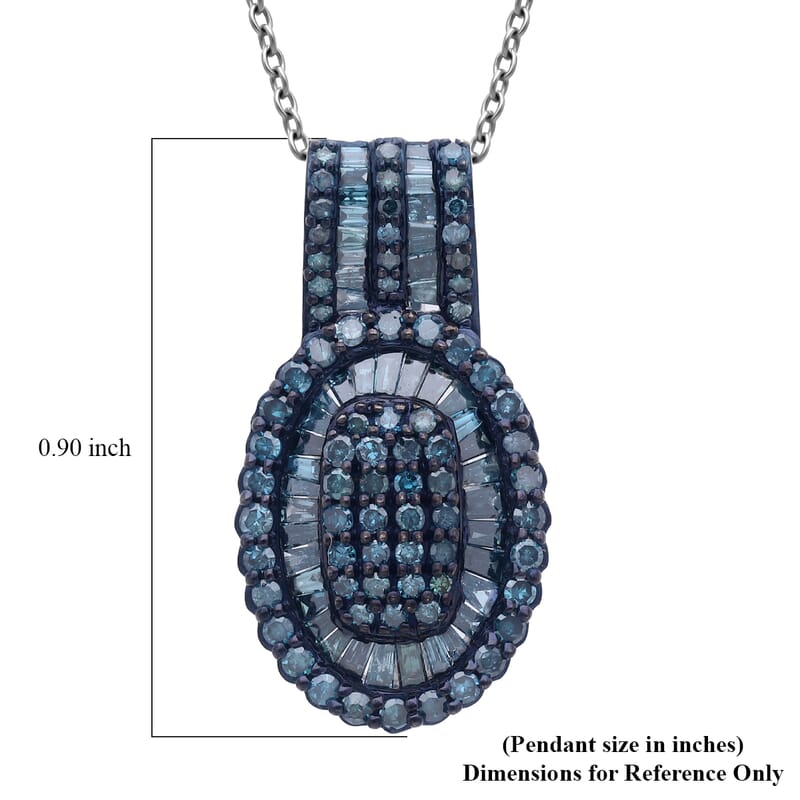 D'Joy Blue Diamond 1.00 ctw Cocktail Cluster Pendant Necklace in Rhodium Over Sterling Silver 20 Inches