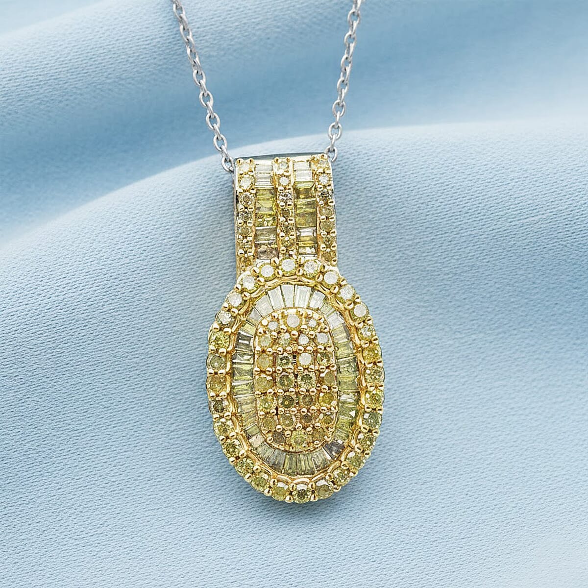 D'Joy Yellow Diamond 1.00 ctw  Cocktail Cluster Pendant Necklace in Rhodium Over Sterling Silver 20 Inches image number 1