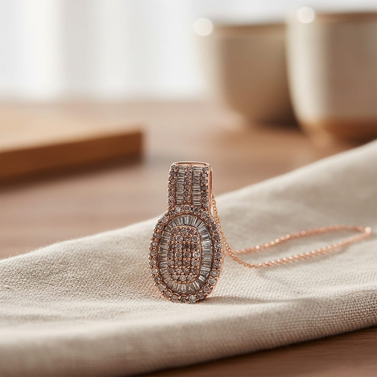 D'Joy Natural Champagne Diamond 1.00 ctw Cocktail Cluster Pendant Necklace in 18K Vermeil Rose Gold Over Sterling Silver 20 Inches image number 1