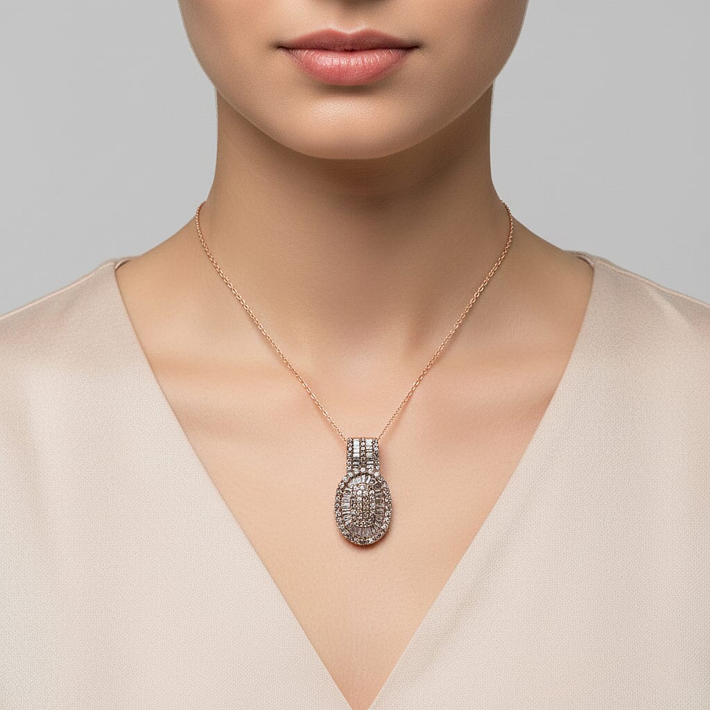 D'Joy Natural Champagne Diamond 1.00 ctw Cocktail Cluster Pendant Necklace in 18K Vermeil Rose Gold Over Sterling Silver 20 Inches