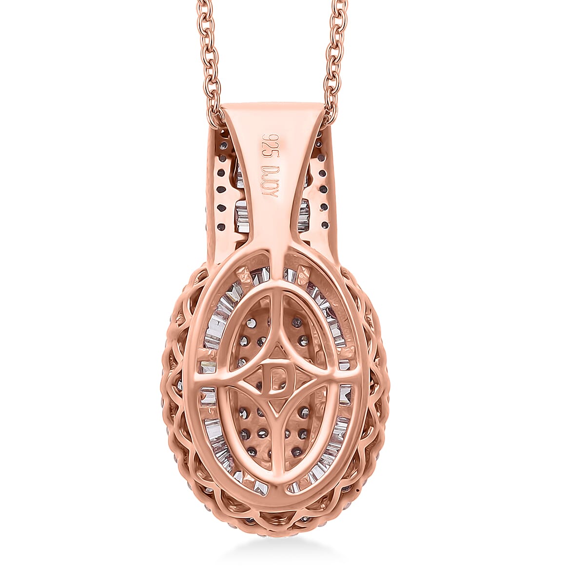 D'Joy Natural Champagne Diamond 1.00 ctw Cocktail Cluster Pendant Necklace in 18K Vermeil Rose Gold Over Sterling Silver 20 Inches image number 2
