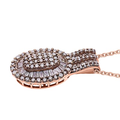D'Joy Natural Champagne Diamond 1.00 ctw Cocktail Cluster Pendant Necklace in 18K Vermeil Rose Gold Over Sterling Silver 20 Inches