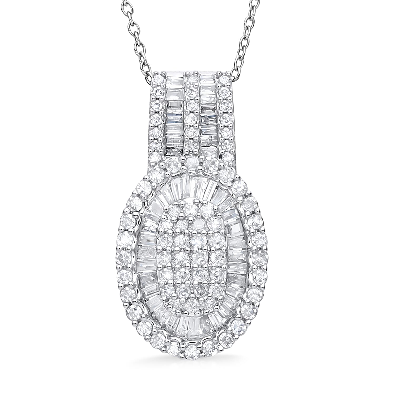 D'Joy Diamond 1.00 ctw Cocktail Cluster Pendant Necklace in Rhodium Over Sterling Silver 20 Inches