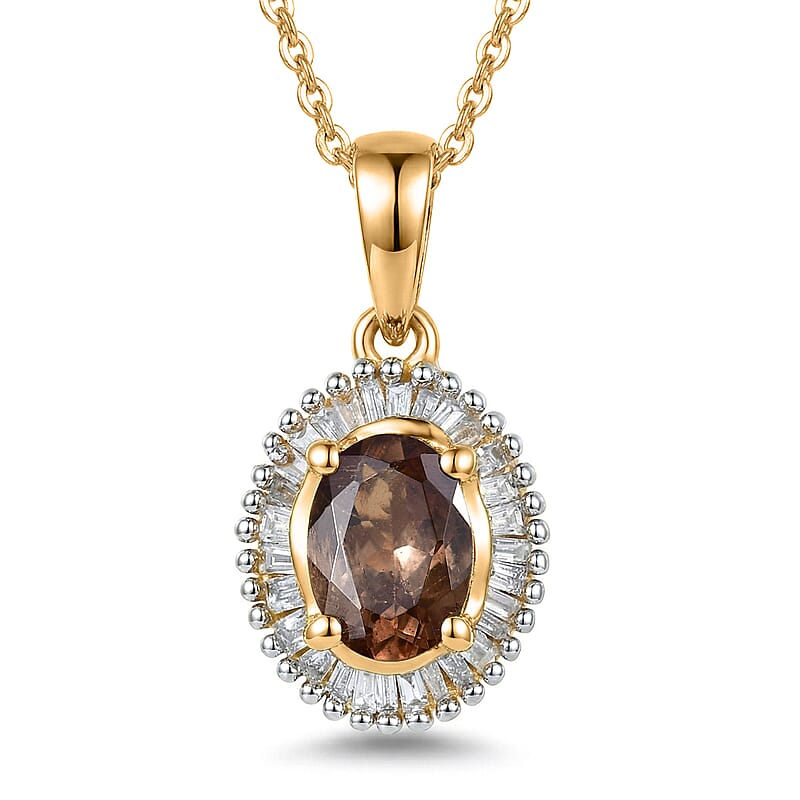 D'Joy Premium Madagascar Color Change Garnet and Diamond 1.10 ctw Starburst Deco Pendant Necklace in 18K Vermeil Yellow Gold Over Sterling Silver 20 Inches