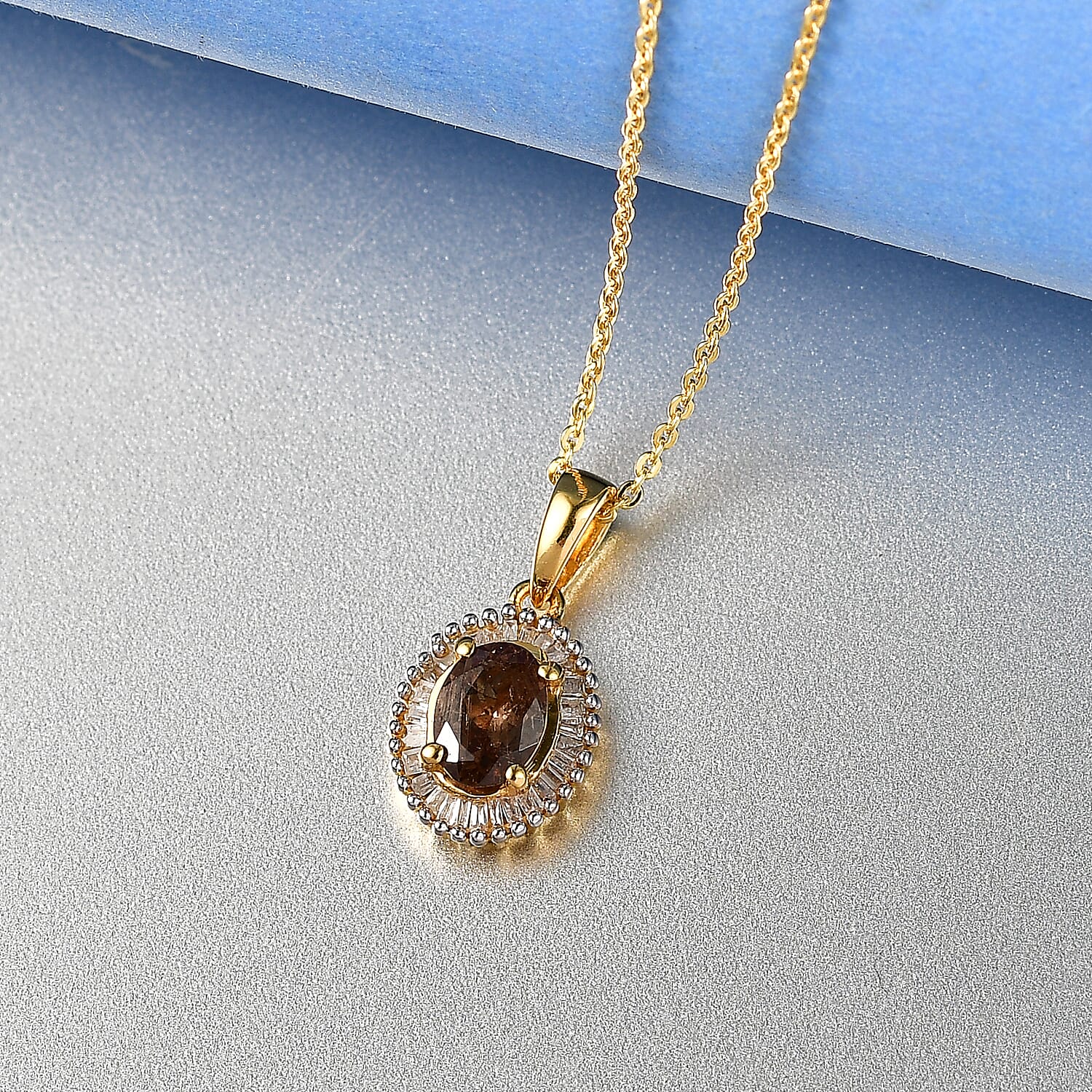 D'Joy Premium Madagascar Color Change Garnet and Diamond 1.10 ctw Starburst Deco Pendant Necklace in 18K Vermeil Yellow Gold Over Sterling Silver 20 Inches
