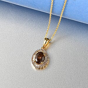 D'Joy Premium Madagascar Color Change Garnet and Diamond 1.10 ctw Pendant Necklace in 18K Vermeil Yellow Gold Over Sterling Silver 20 Inches 