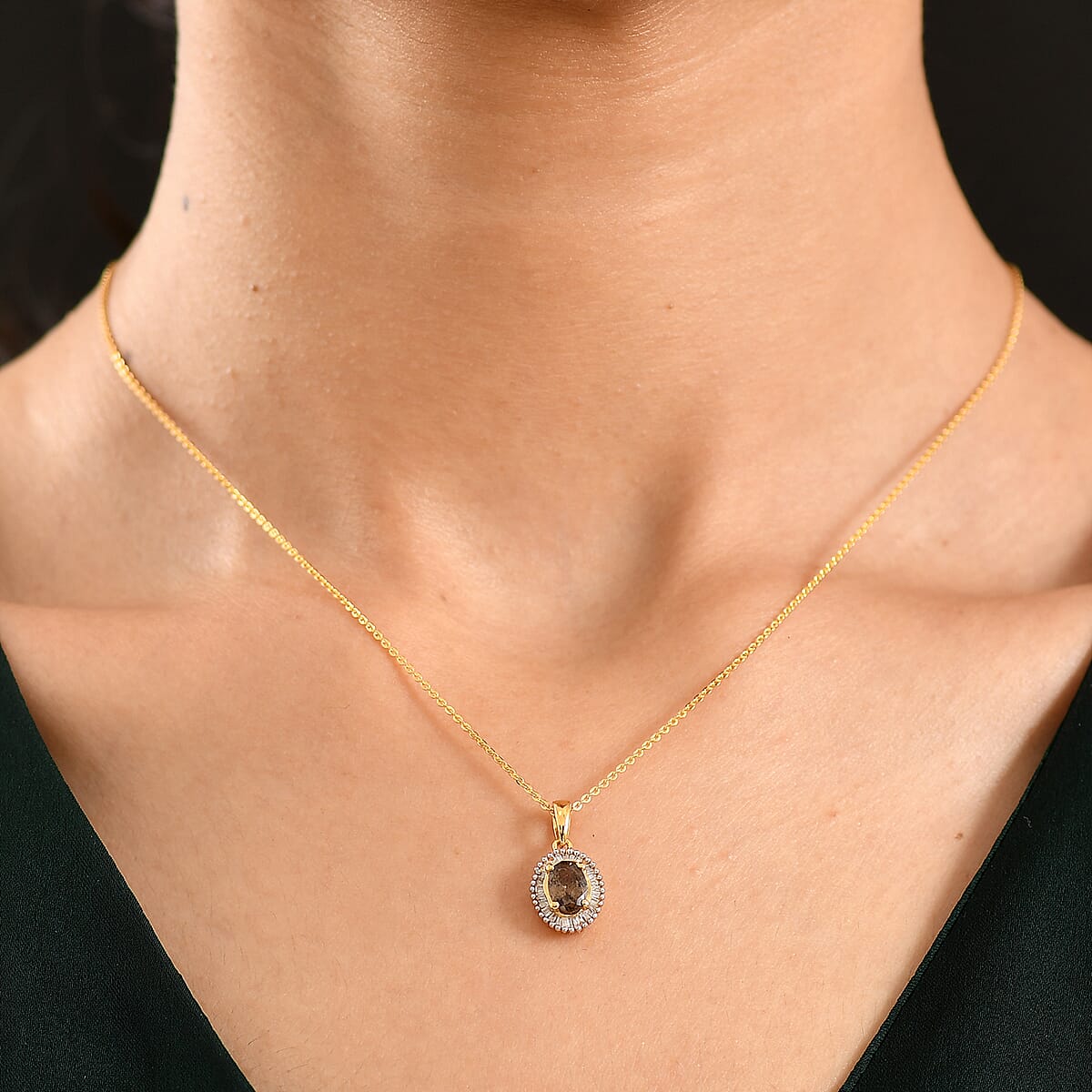 D'Joy Premium Madagascar Color Change Garnet and Diamond 1.10 ctw Pendant Necklace in 18K Vermeil Yellow Gold Over Sterling Silver 20 Inches  image number 2