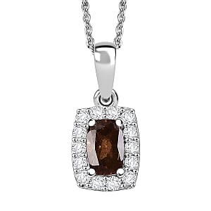 D'Joy Premium Madagascar Color Change Garnet and Moissanite 0.85 ctw Pendant Necklace in Rhodium Over Sterling Silver 20 Inches 