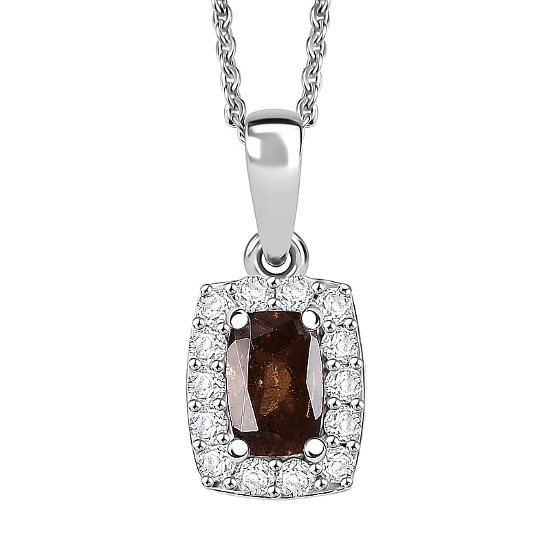 D'Joy Premium Madagascar Color Change Garnet and Moissanite 0.85 ctw Aurora Halo Pendant Necklace in Rhodium Over Sterling Silver 20 Inches